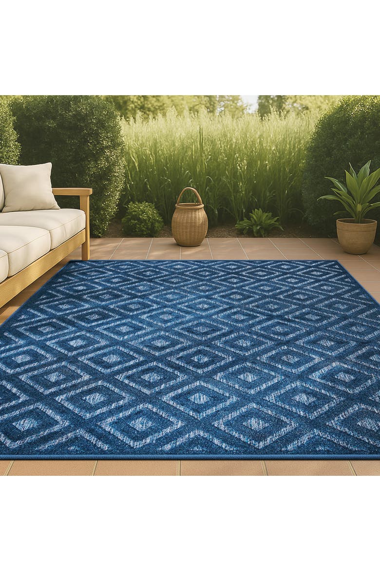 Portmany Neutral Diamond Trellis Indoor/Outdoor Area Rug, Alternate, color, Marine