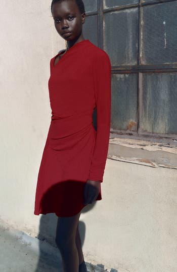 Blush Asymmetric Neck Long Sleeve Dress