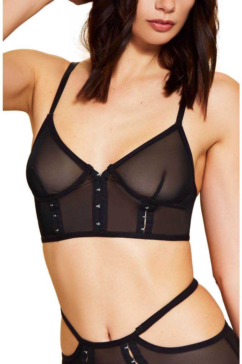 Hook and Eye Mesh Bralette, Main, color, BLACK