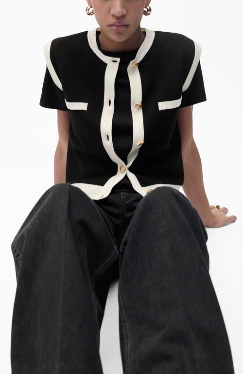 Mango Knitted Waistcoat With Contrast Piping Black In Black