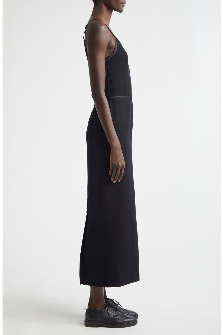 Satin Tipped Whipcord Wool Corset Maxi Dress, Alternate, color, BLACK