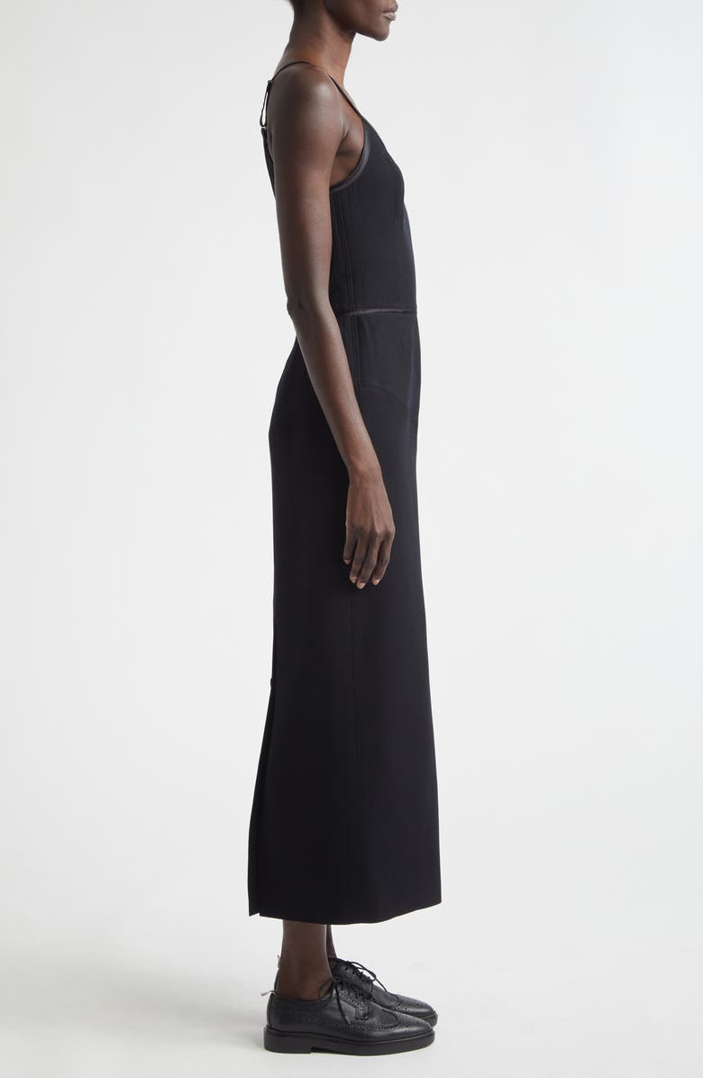 Thom Browne Satin Tipped Whipcord Wool Corset Maxi Dress, Alternate, color, Black
