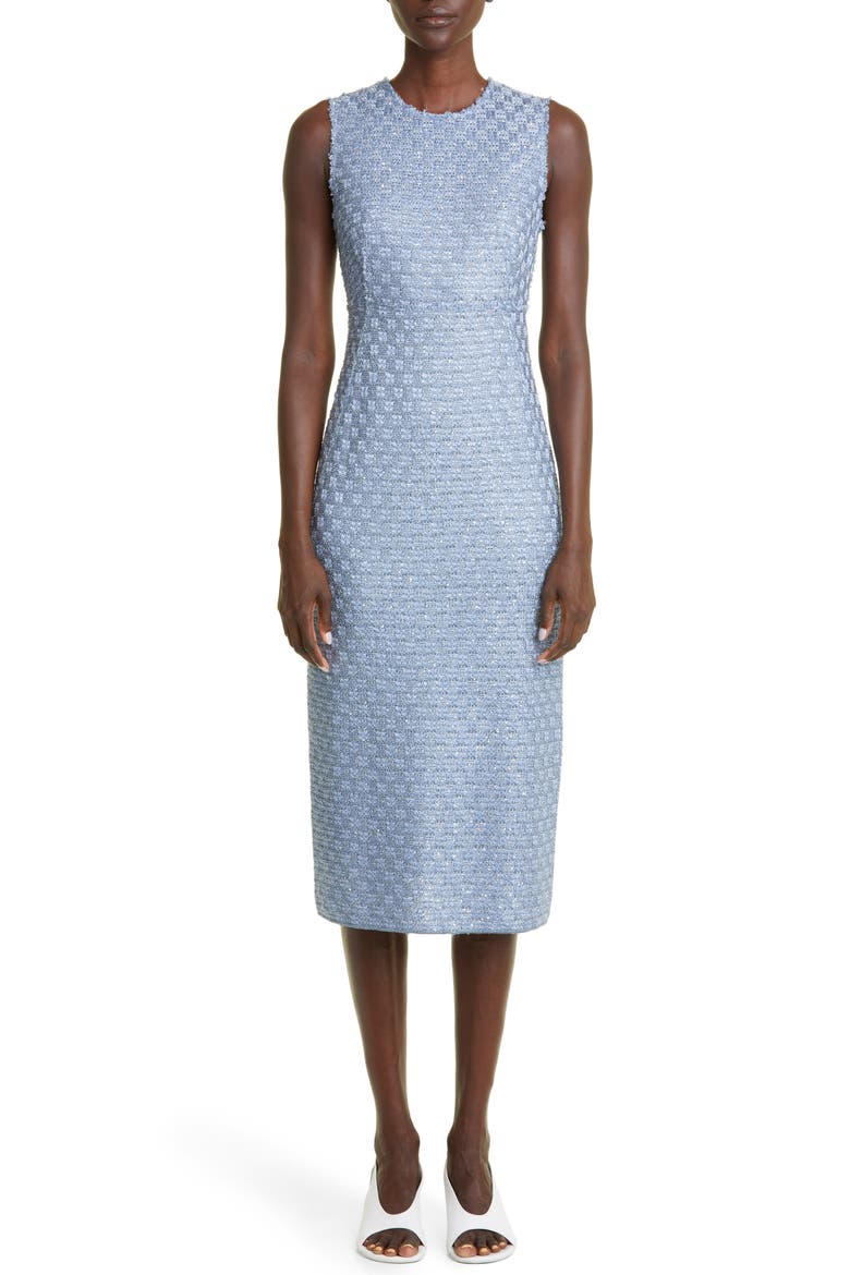 Sequin Check Sleeveless Tweed Knit Dress, Main, color, BLUE MULTI