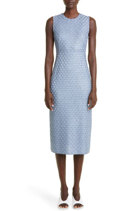 Sequin Check Sleeveless Tweed Knit Dress