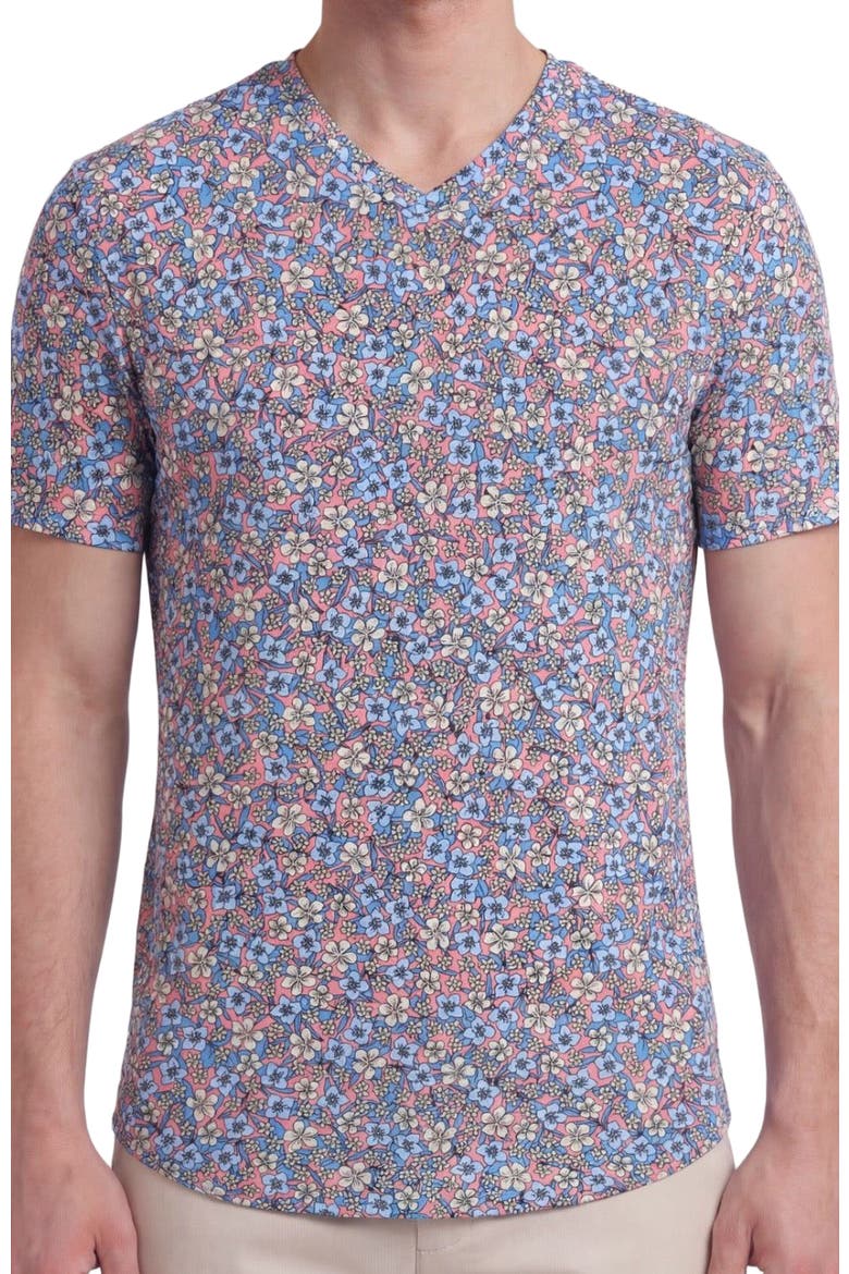 Floral Field Mens Vneck Tee, Alternate, color, FLORAL FIELD CORAL