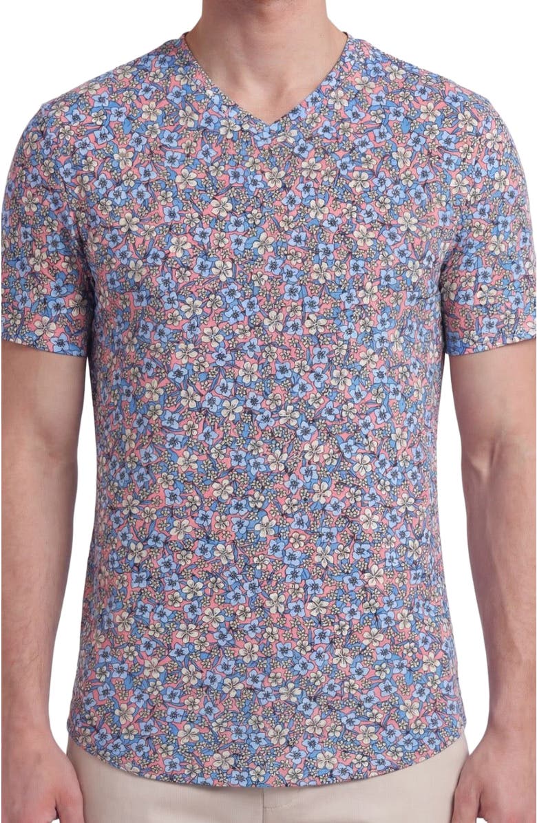 Lords of Harlech Floral Field Mens Vneck Tee, Alternate, color, Floral Field Coral