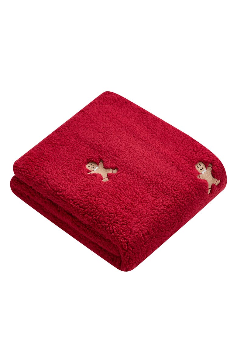 VCNY HOME Embroidered Gingerbread Man Faux Shearling Throw Blanket, Main, color, 
