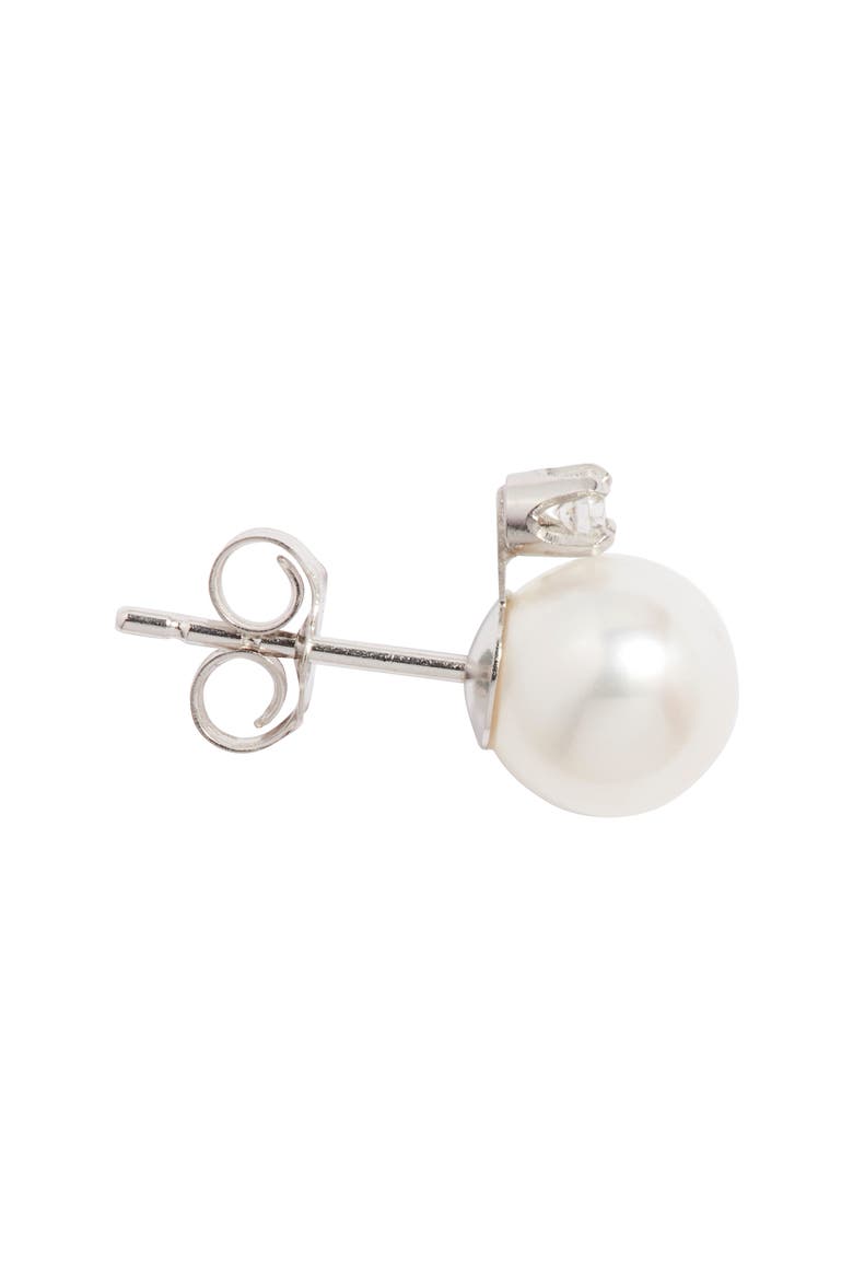 Diamond & Freshwater Pearl Stud Earrings, Alternate, color, WHITE- 14K WHITE GOLD