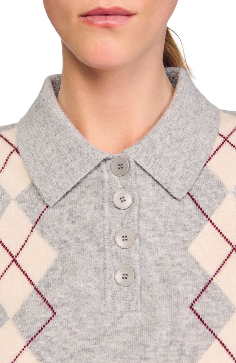 SANDRO Argyle polo-neck sweater, Alternate, color, Grey