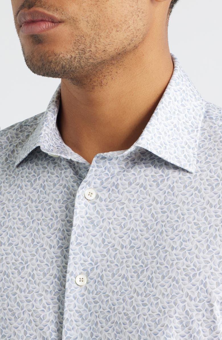 Bugatchi Miles OoohCotton<sup>®</sup> Leaf Print Short Sleeve Button-Up Shirt, Alternate, color, Sand