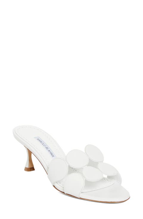 シューズ・サンダルその他 MANOLO BLAHNIK Woman Shoes White 125-2953-0001 NULL Manolo Blahnik Sako 70mm White Silk Embellished Sandals size