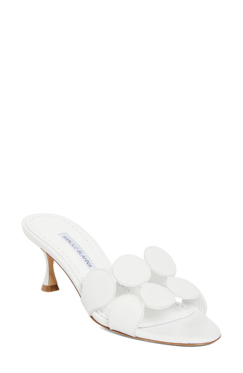 Manolo Blahnik Haribalmu Kitten Heel Sandal in White
