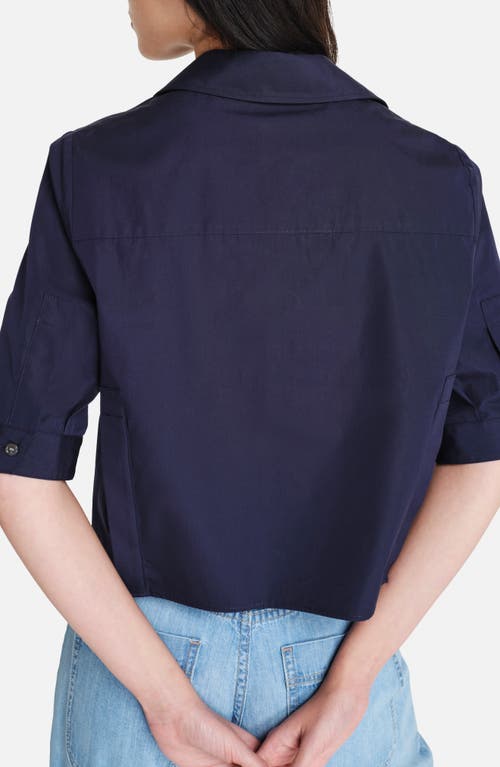 Twp Short Lived Elbow Sleeve Cotton Button-up Shirt In Blue