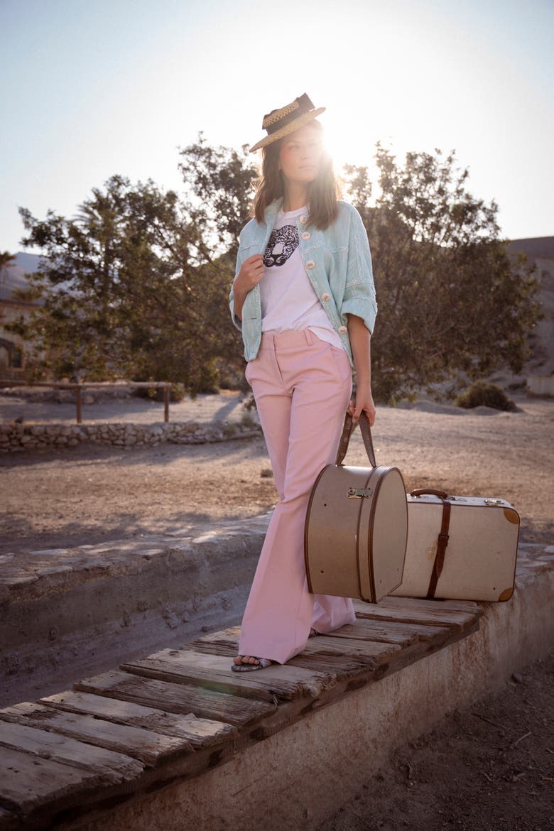 Cotton Stretch Trousers With Bootcut, Alternate, color, Powder Rose