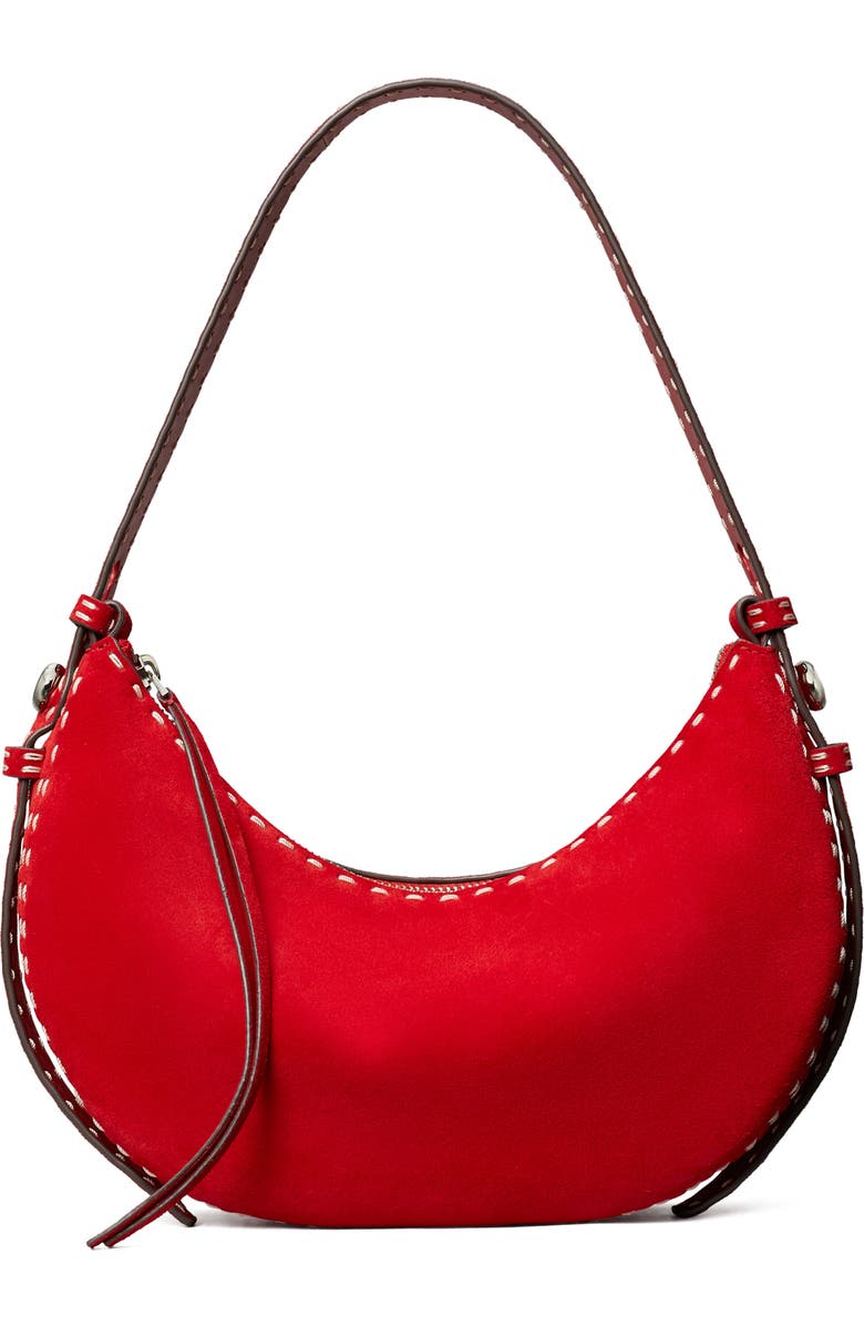 Tory Burch Romy Suede Half Moon Shoulder Bag, Main, color, Red