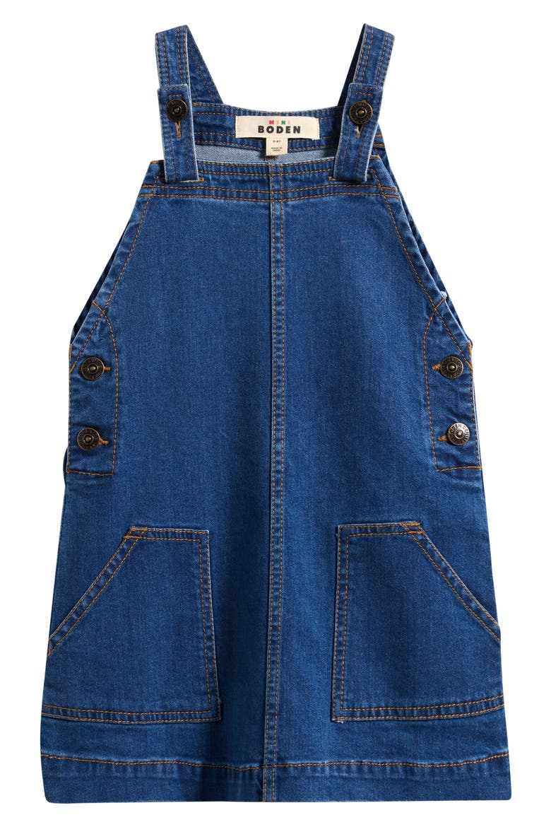 A-Line Dungaree Dress, Main, color, PLAIN DENIM