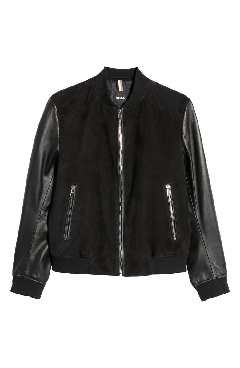 BOSS Malbano Mixed Media Leather & Suede Jacket, Alternate, color, 