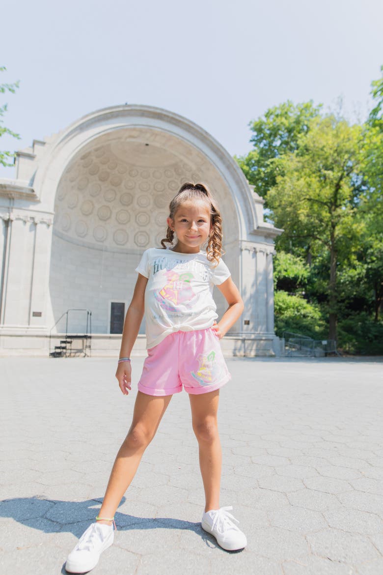 T-Shirt and French Terry Shorts Set, Alternate, color, Ivory and Pink