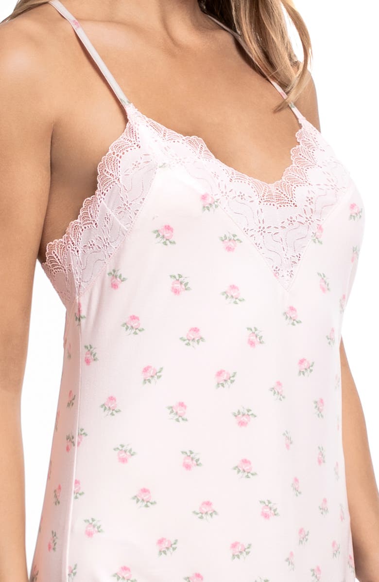 In Bloom by Jonquil Sevilla Lace Trim Print Chemise, Alternate, color, Quartz Pink