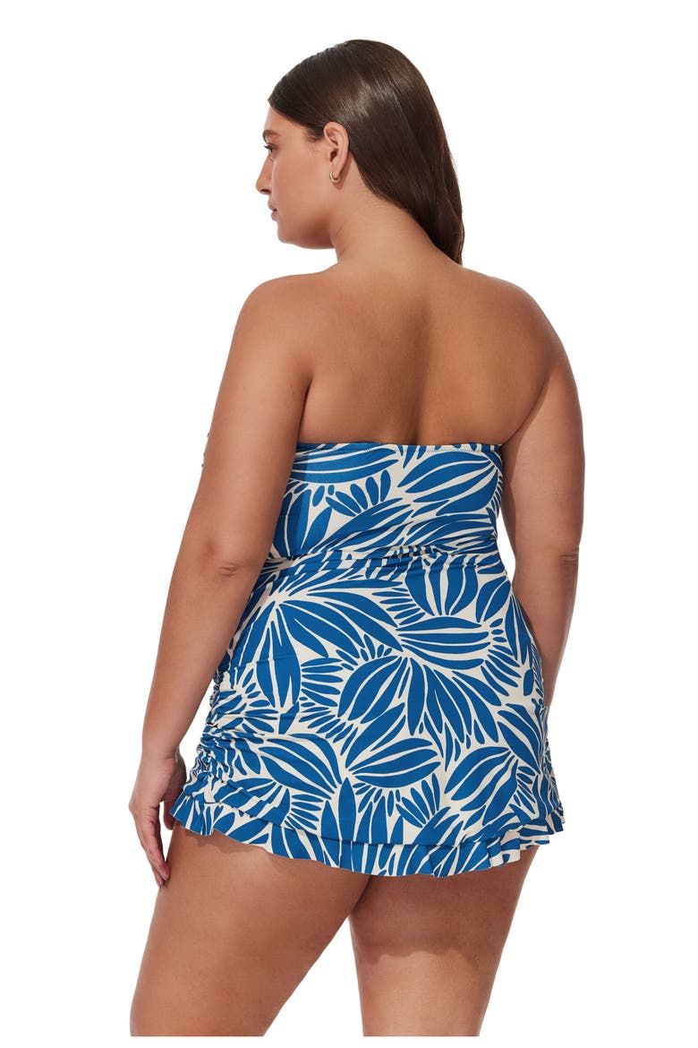 Comeback Plus Size Bandeau Swimdress, Alternate, color, Petrol-White