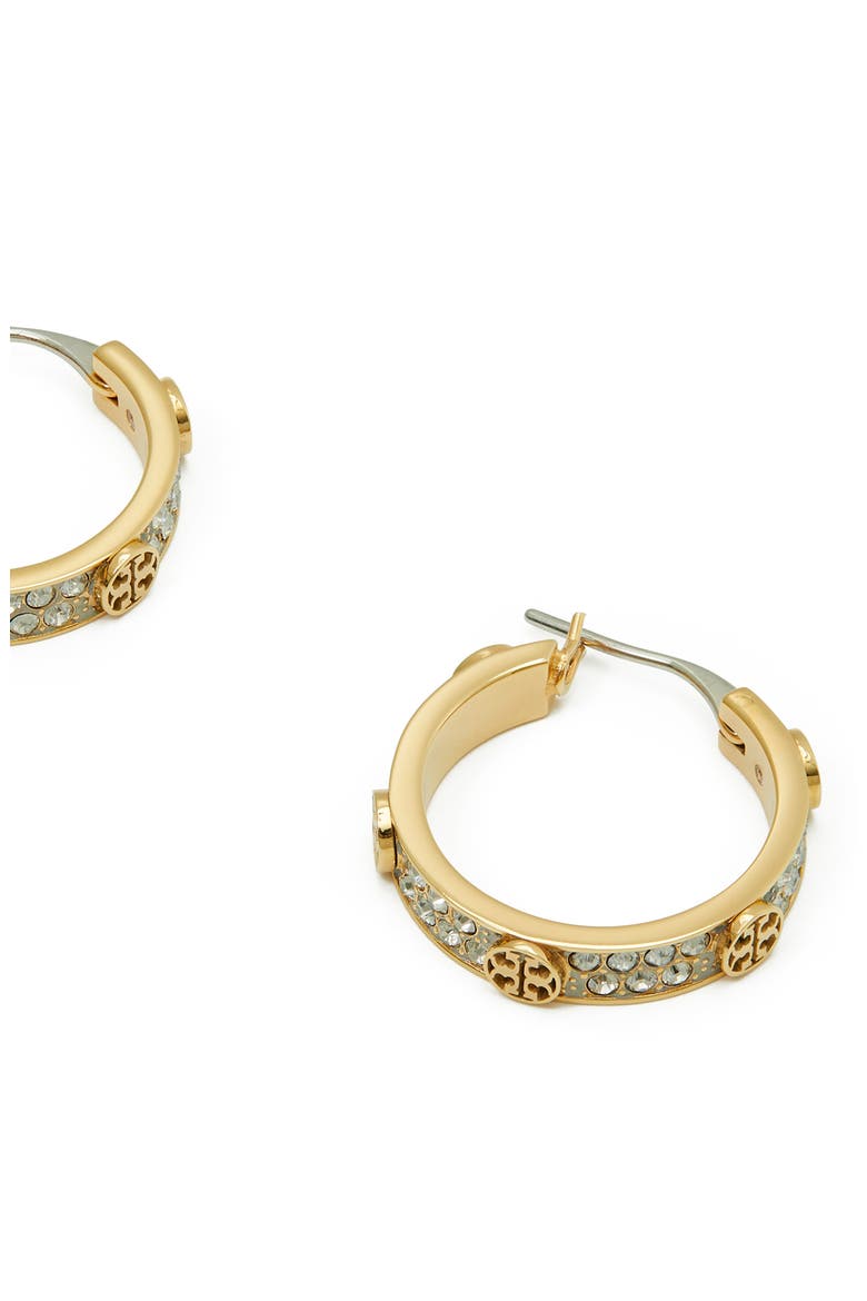 Small Icon Pave Hoop Earrings, Alternate, color, TORY GOLD / CRYSTAL