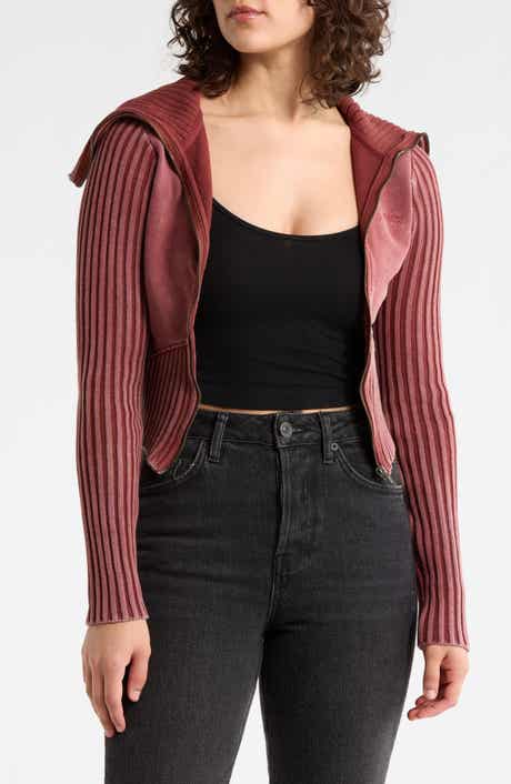 BDG Urban Outfitters Thea Mixed Media Rib Track Sweater