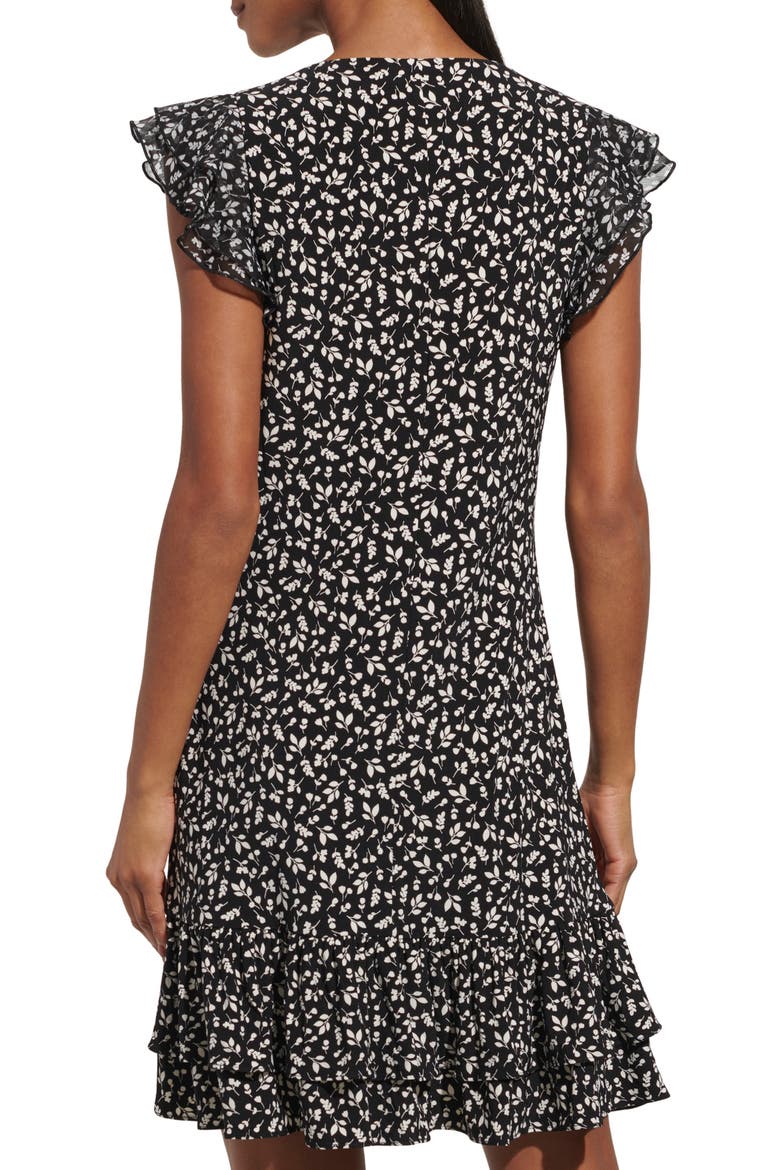 Betty Floral Flutter Sleeve Dress, Alternate, color, BLACK/ IVORY