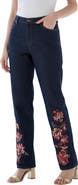Roaman's Plus Size Stretch Embroidered Straight Leg Jean