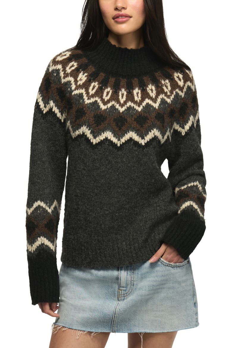 Fair Isle Mock Neck Sweater, Main, color, CHARCOAL HEATHER GREY