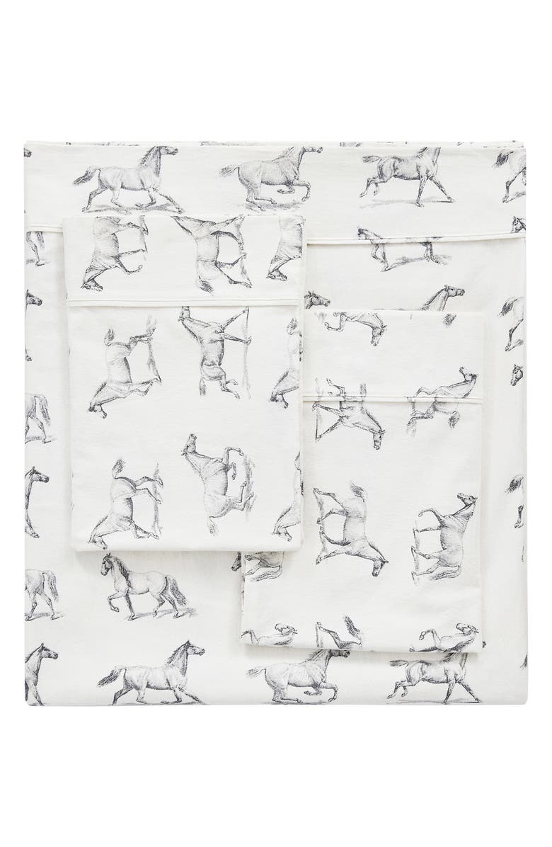 MELANGE HOME Horse Flannel Sheet Set, Main, color, Grey