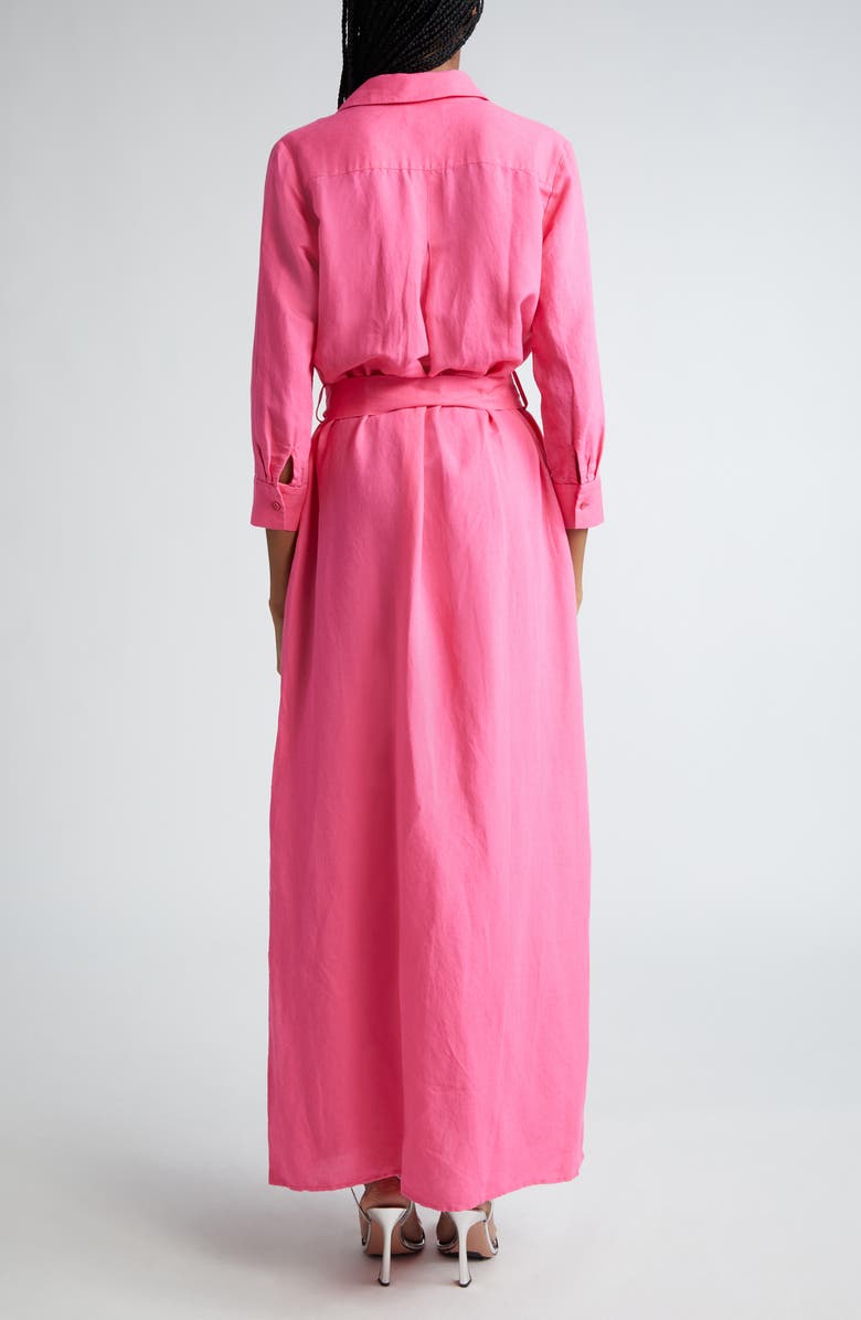L'AGENCE Cameron Belted Linen Blend Maxi Shirtdress, Alternate, color, Berry Pink