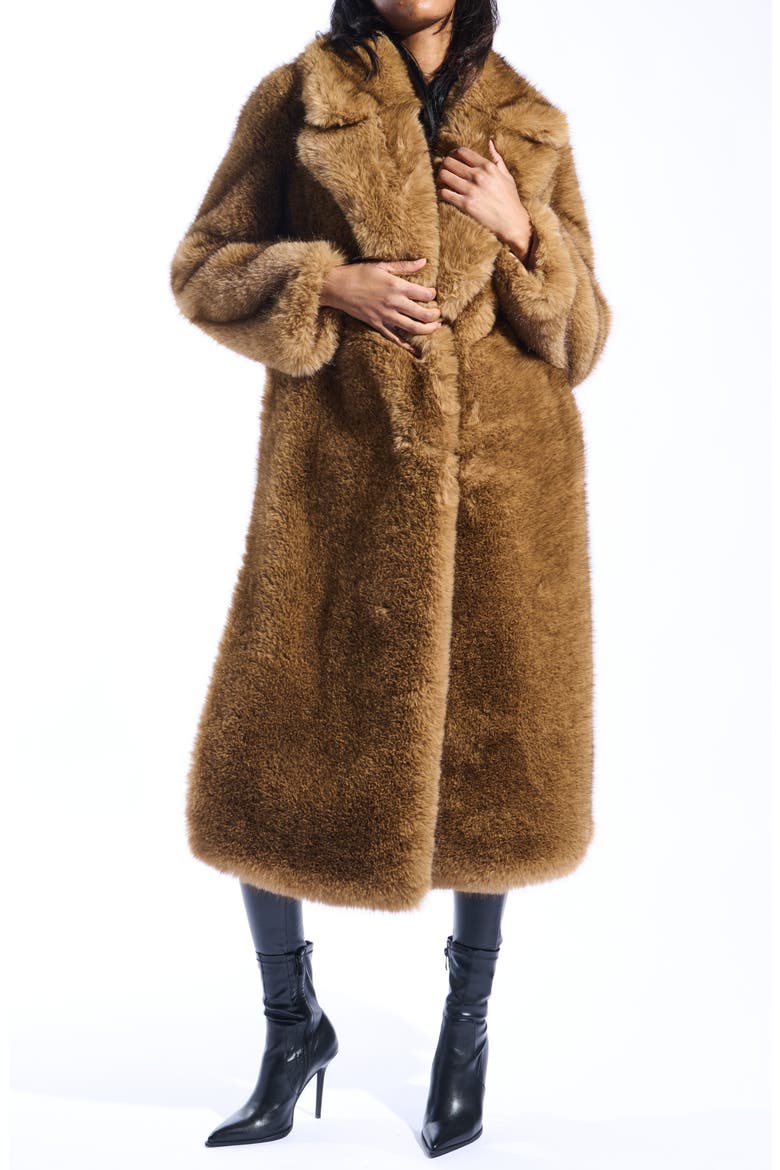Faux Fur Coat, Main, color, BROWN