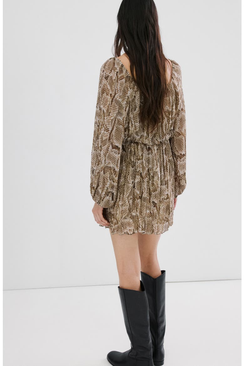 Animal Print Long Sleeve Minidress, Alternate, color, KHAKI