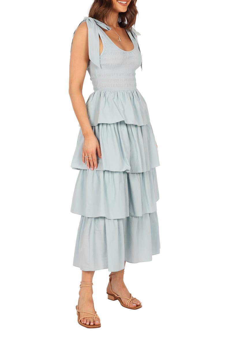 Raphael Tiered Ruffle Cotton Midi Sundress, Alternate, color, BLUE