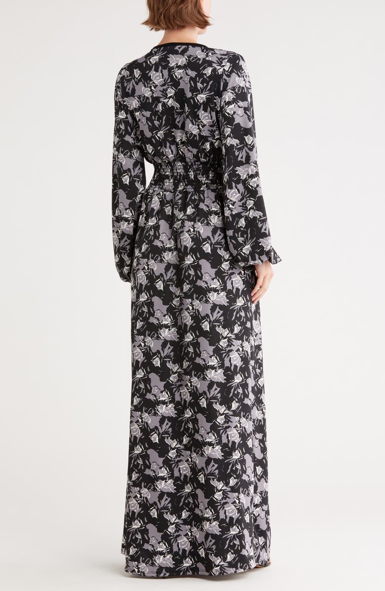 GO COUTURE Long Sleeve Maxi Dress, Alternate, color, Black White Grey Floral