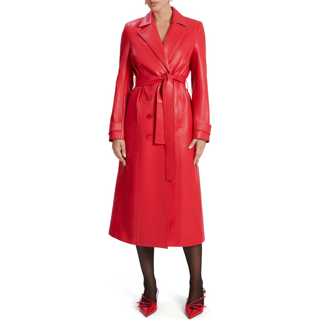 Bardot Faux Leather Trench Coat In Famous Red