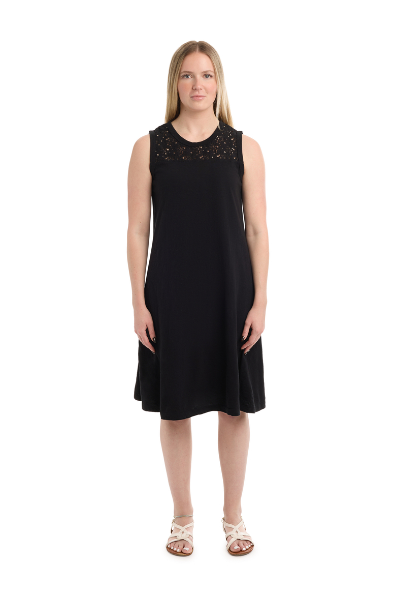 Sleeveless Lace Yoke Dress, Alternate, color, Black