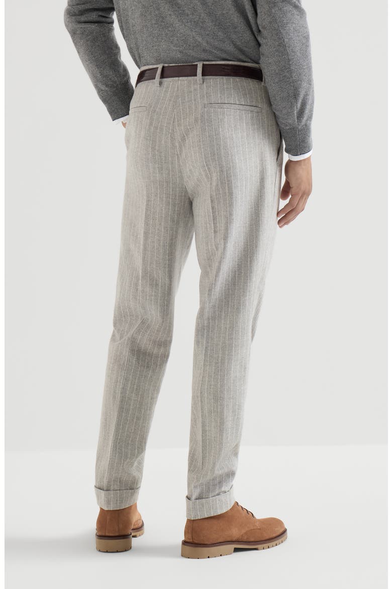 Virgin wool and cashmere chalk stripe flannel trousers with pleat, Alternate, color, Light Grey
