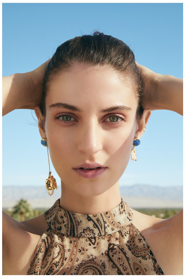 Badoula Mismatched Earrings, Alternate, color, BRONZE / LAPIS / PEARL