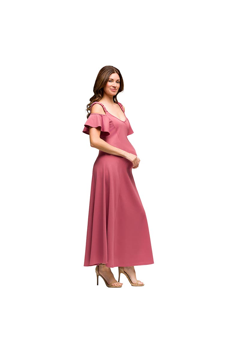 Maternity Cold Sholder Ruffle Sleeve A-Line Maxi Dress, Alternate, color, Rose