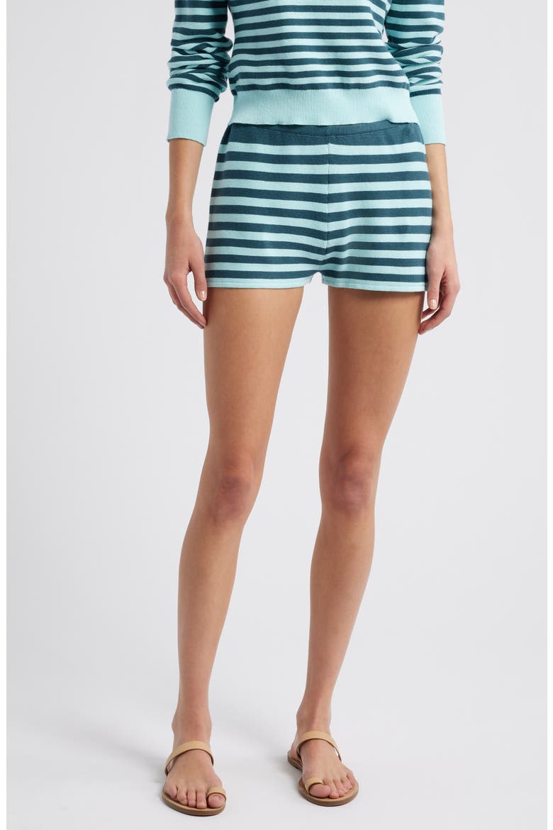 The Celeste Stripe Cotton Knit Shorts, Main, color, EVERGREEN / SKY STRIPE