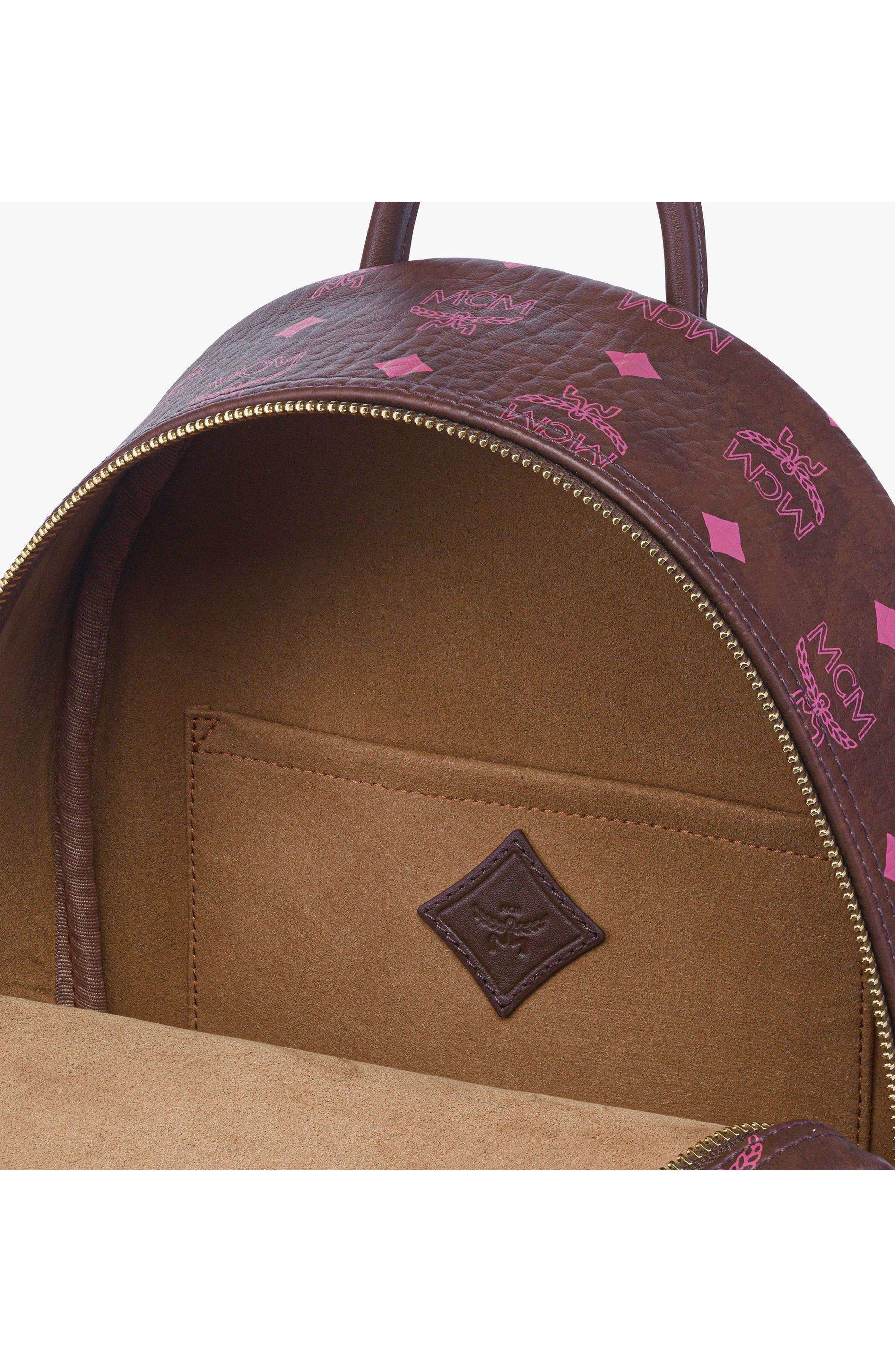 MCM Small Stark Side Studs Backpack in Visetos, Alternate, color, Cinnamon