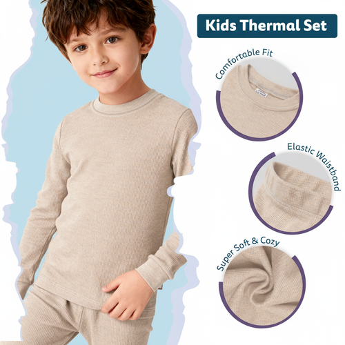 City Threads Boys Soft & Cozy Thermal Long Johns 2-piece Set In Neutral
