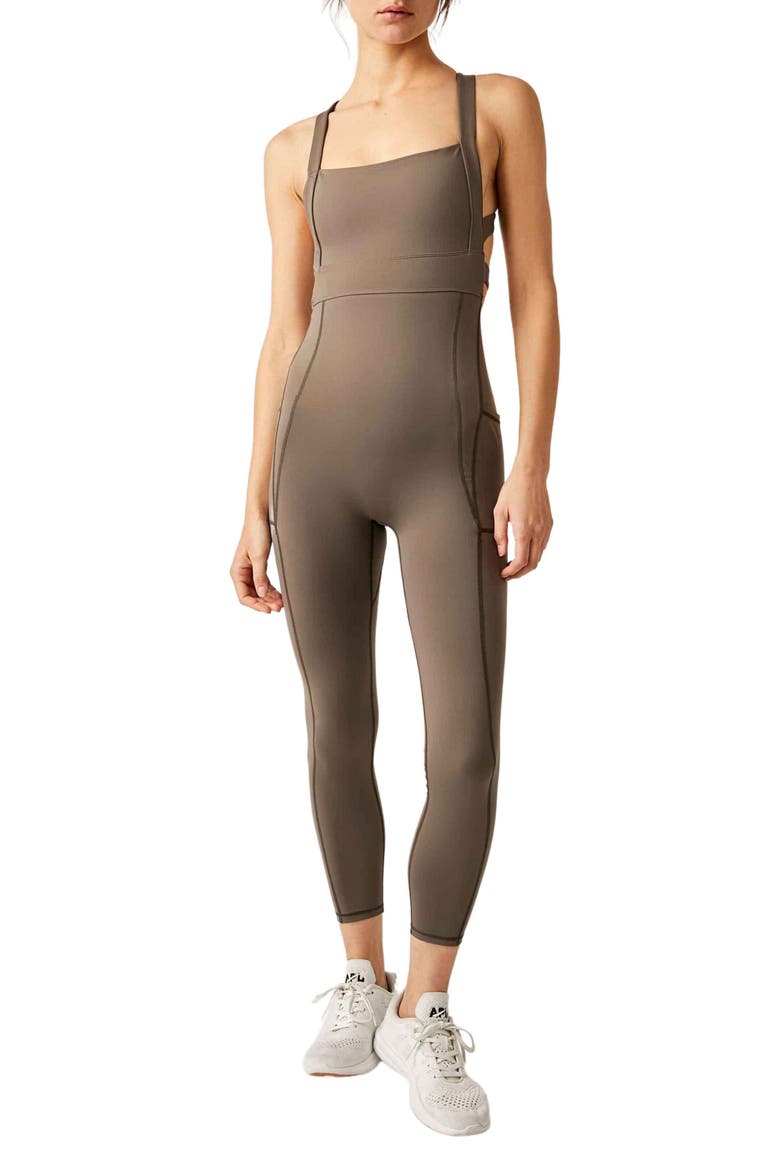 High Open Back Strappy Jumpsuit, Main, color, CHARCOAL BROWN