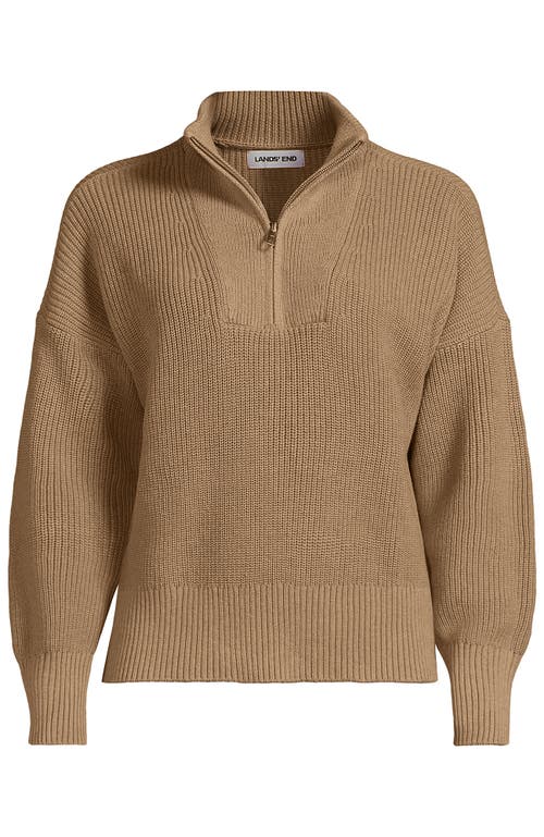 Lands' End Drifter Shaker Wedge Quarter Zip Sweater In Brown