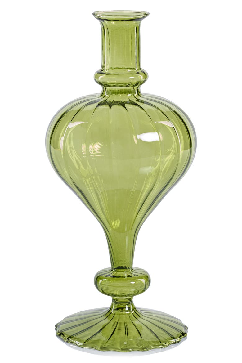Vellum Spiral Footed Glass Vase, Main, color, GREEN