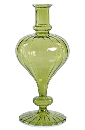 Zodax Vellum Spiral Footed Glass Vase In Green