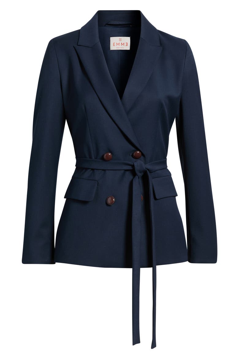 Emmfata Peaked Lapel Belted Blazer, Alternate, color, NAVY