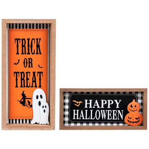 Happy Halloween Wooden Shadow Box Signs - 12" - Set of 2
