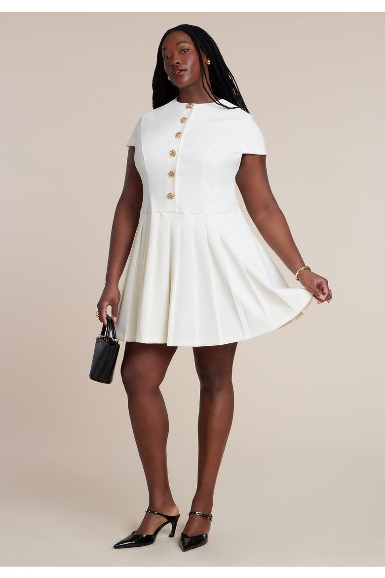 Button Detail Pleated Mini Dress, Alternate, color, JET STREAM